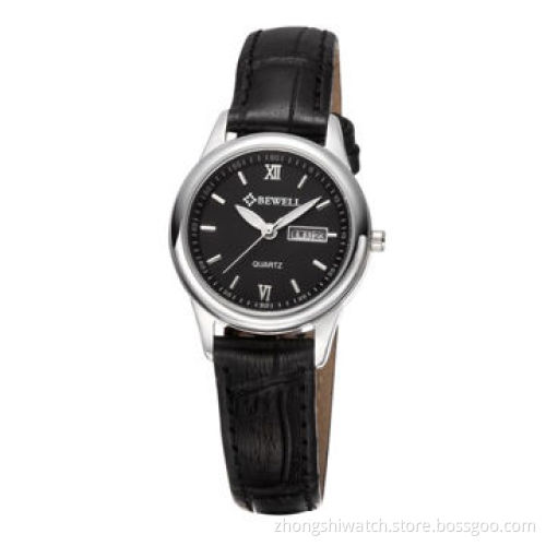 Ladies' Watches, Small Circle Stainless Steel Case with Genuine Leather Band